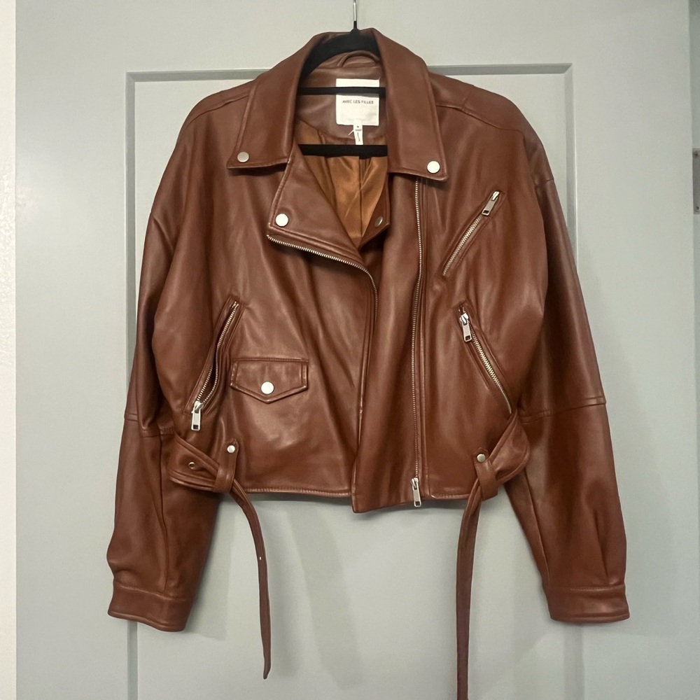 Avec Les Filles Chestnut Leather Jacket